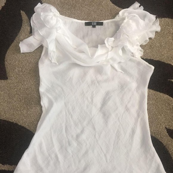 BEDO FEMME WHITE SEMI SHEER DRESSY TOP - Picture 1 of 3